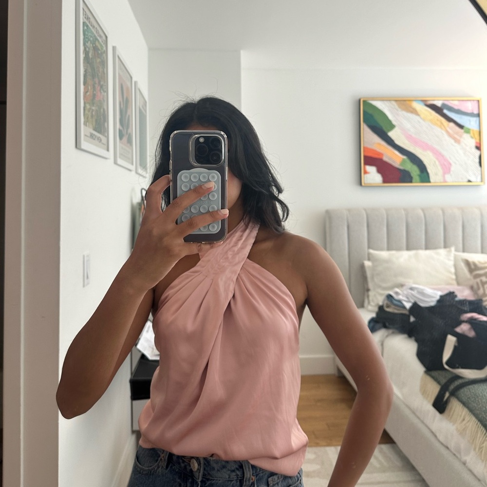 Light pink silky halter top